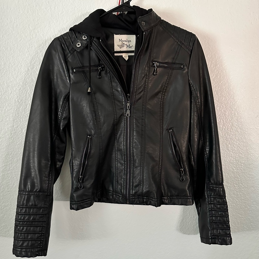 Maralyn & Me Black Faux Leather Jacket with Hood